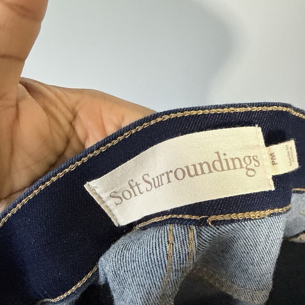 Soft Surroundings Jeans M Petite Blue Dark Wash Pull-On Straight Leg New - Picture 4 of 5